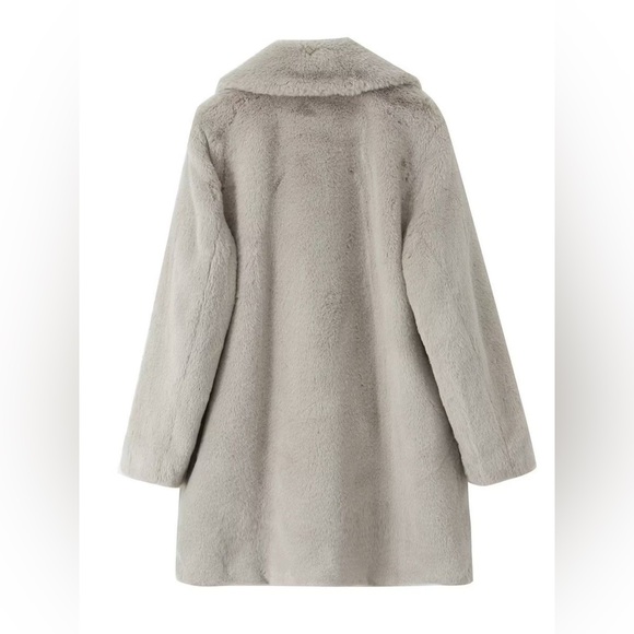 Faux Fur Button Up Lapel Neck Coat with Pockets - Picture 2 of 4